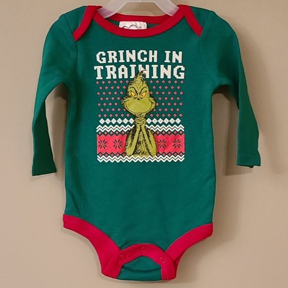 Dr Seuss "Grinch in Training" green long sleeved onesie/bodysuit - Picture 1 of 4